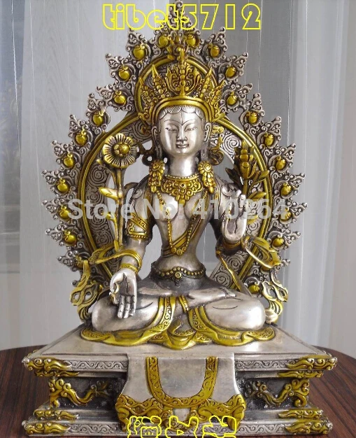 

Discount nice looking Tibetan Buddhist bronze coated silver white TARA buddha statue 27cm