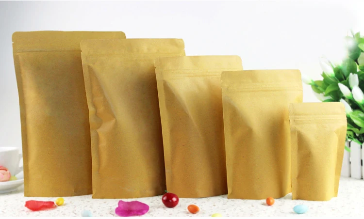 

15*21+4cm 300pcs Stand Up Aluminum Foil Brown kraft paper bags with Zipper lock for Food/Tea/Nut Resealable Packaging Bag