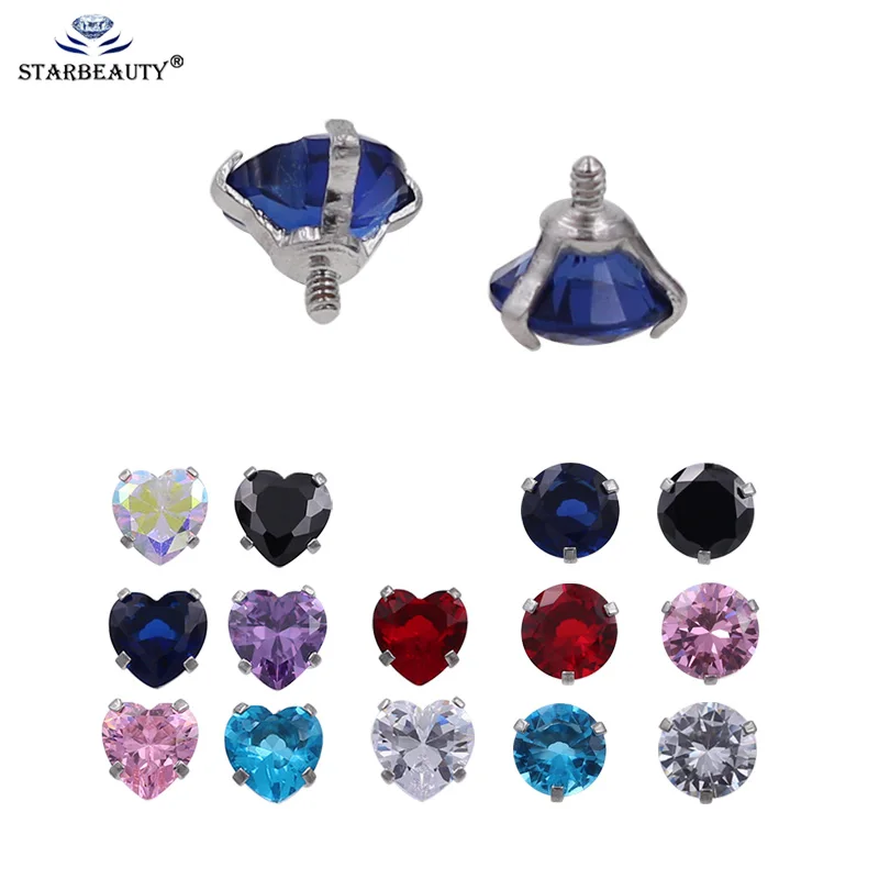 10Pcs/Lot 3A Zircon 1.6x5mm Gem Screw Hole Head Stainless Steel Ball 1.6/14G Lip Tongue Ring Ear Belly Navel Body Piercing