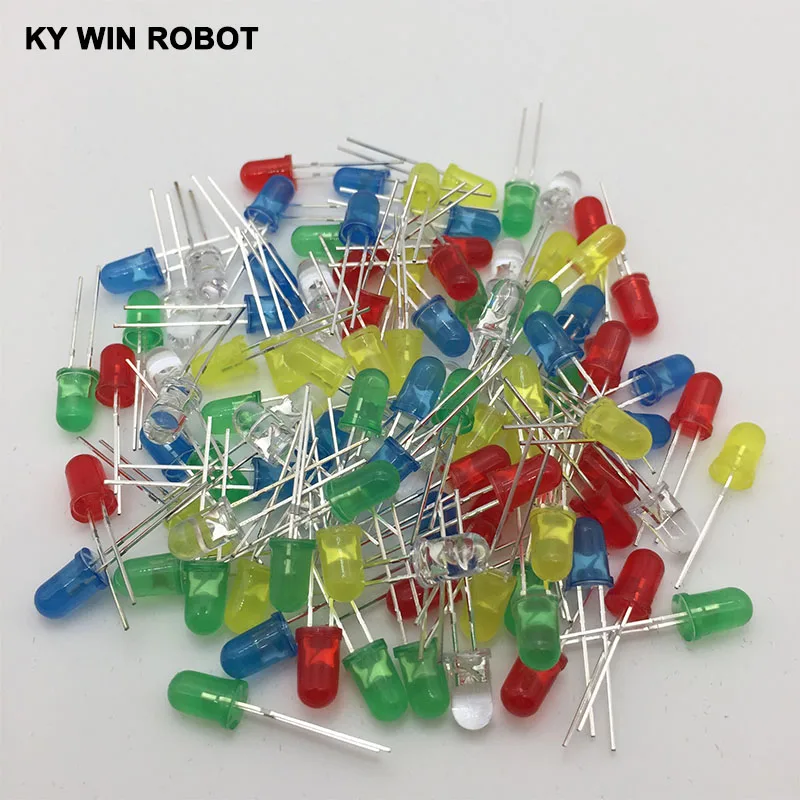 

100pcs 5mm LED diode Light Assorted Kit DIY LEDs Set White Yellow Red Green Blue free shiiping electronic diy kit