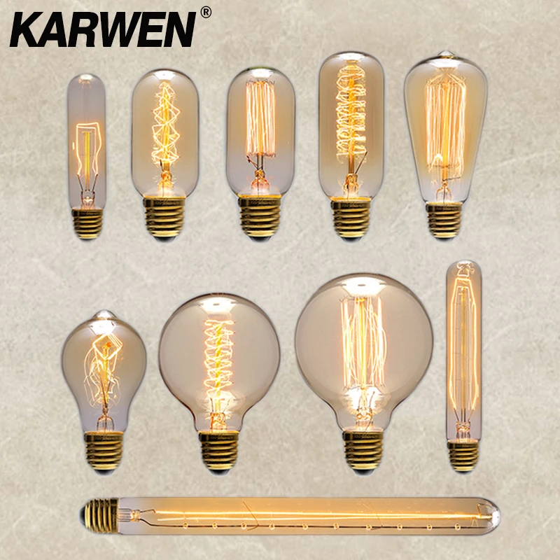 

6PCS/lot Retro Edison Bulb E27 40W Incandescent Lamp 220V ST64 A19 T45 T10 G80 G95 Ampoule Vintage Edison bulb filament Light