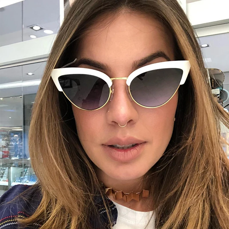 2025 cat eye sunglasses women brand retro design Elegant Ladies Half frame Fashion Italy Sunglasses Female Vintage Eyewear big