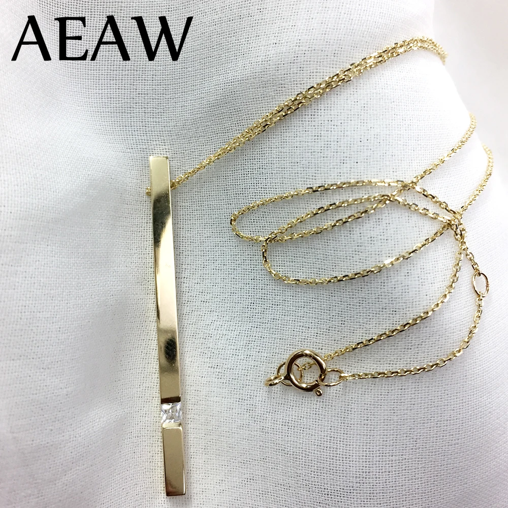 AEAW DEF Princess Cut  14K Yellow Gold Moissanite Pendant With 14K Gold Chain Necklace For Women in Fine Jewelry