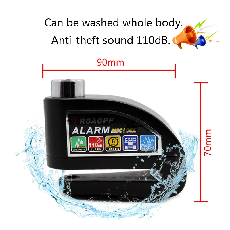 ROAOPP รถจักรยานยนต์ล็อคปลุกรถมอเตอร์ไซด์ Anti-Theft ALARM ล้อเบรคความปลอดภัยไซเรนล็อคสําหรับ Suzuki KAWASAKI BMW