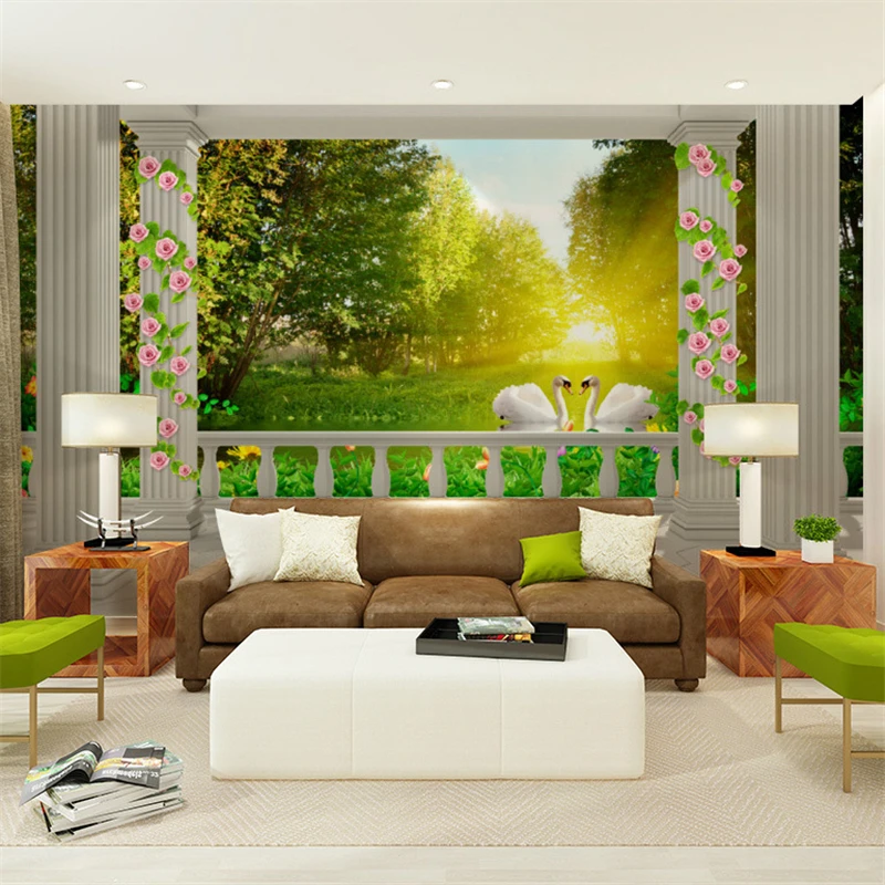 beibehang  balcony Swan Lake Forest Roman custom murals TV background wallpaper 3dstereoscopic wallpaper wall murals wallpaper