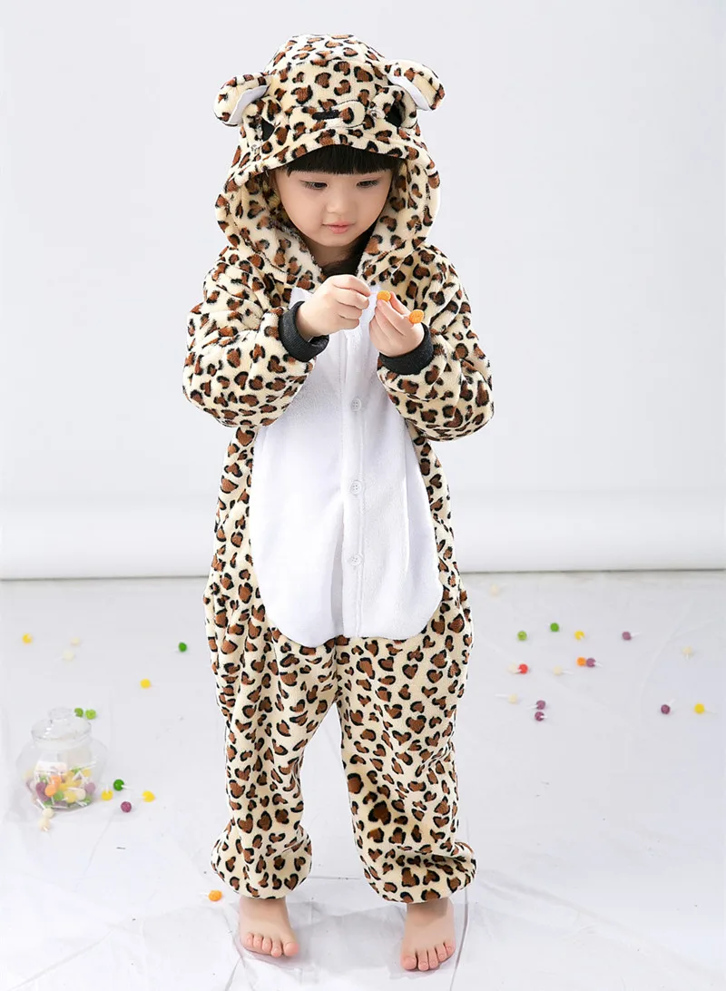 Children Cartoon Kigurumi Leopard Bear Kids Onesies Pajamas Cosplay Costume Clothing For Halloween Carnival New Year Party