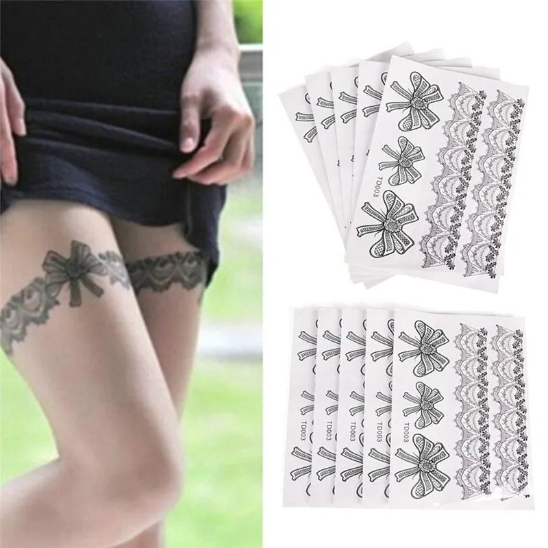 Sexy Waterproof Temporary Tattoo Sticker Water Transfer Lace Stocking Fake Flash Tattoo On Body Leg For Girl Women