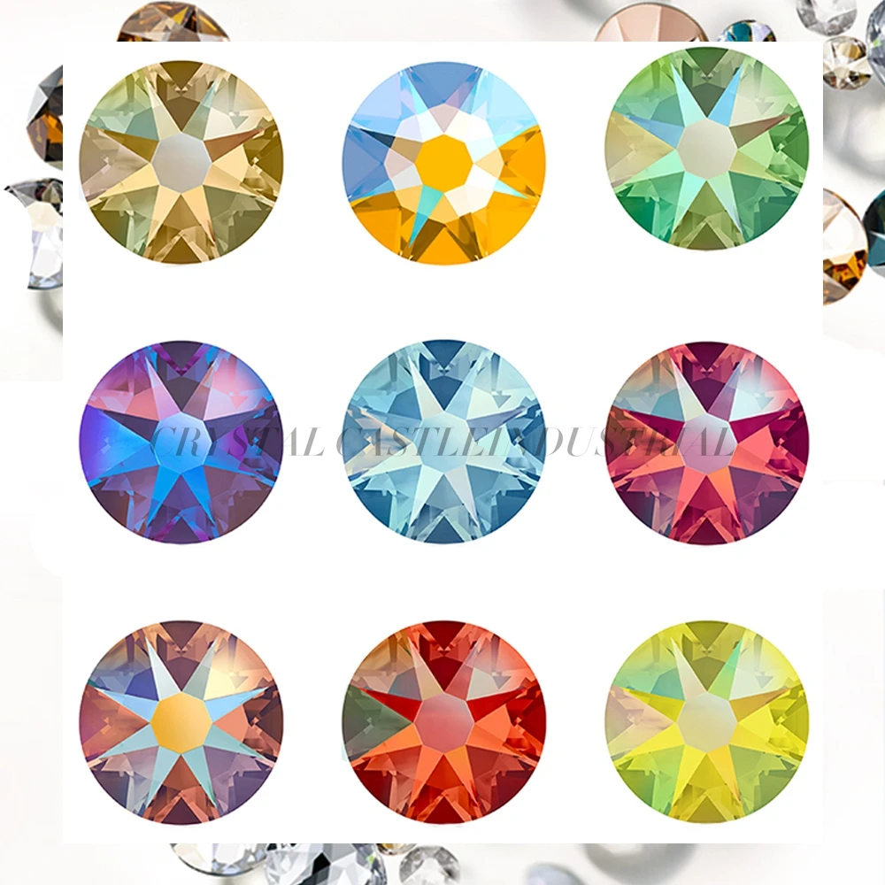 Crystal Castle 6A Hot Fix Stones Sparkle AB Hotfix Strass Flatback Gemstones Diy 3D Nail Art Glass Rhinestones For Clothing 6AHF