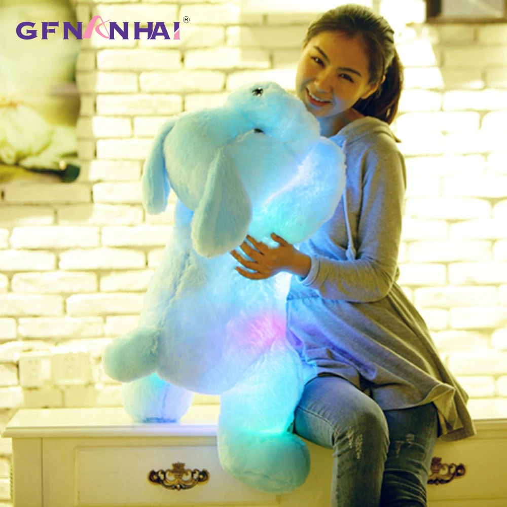 50/80cm Glowing LED Light Lying Dog Plush Toy Stuffed Soft Colorful Luminous Animal Dog Pillow Dolls Children Christmas Gift