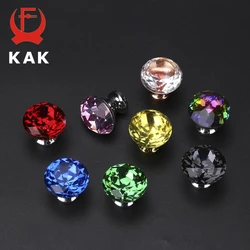 KAK 30mm Diamond Shape Design Colorful Crystal Glass Knobs Cupboard Drawer Pull Door Kitchen Cabinet Wardrobe Handles Hardware