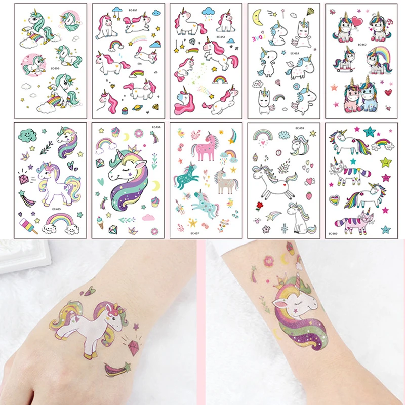 Random 5 Sheets/Set Cute Unicorn Pattern Children's Temporary Tattoos Cartoon Animal Waterproof Tattoo Sticker For Kids Gift