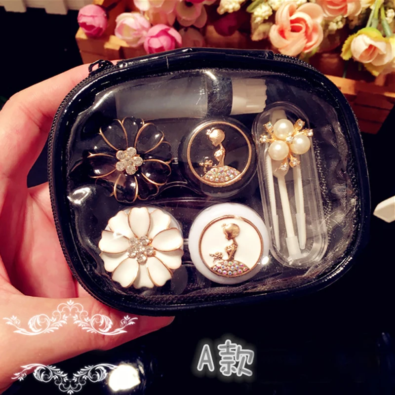 Fashion Cute Contact Lens Case Travel Kit For Women Flower And Beauty Handmade Contact Lens Box Contianer For Contact Lens