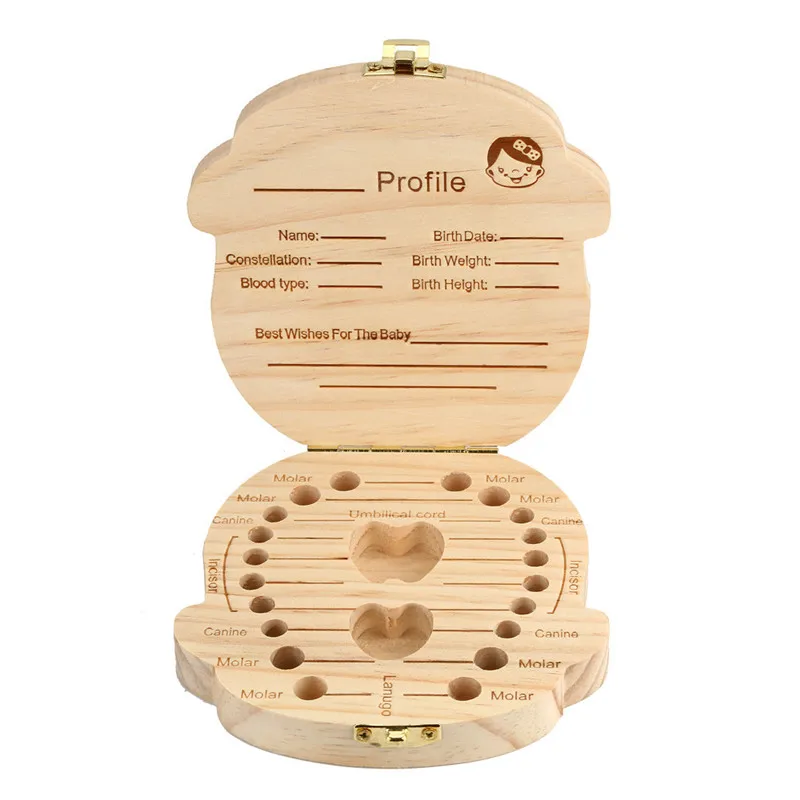 Baby Tooth Box Portugal Russia Organizer Save Boxes Milk teeth organizer Wood Storage Box Album Keepsake Souvenir Save Box