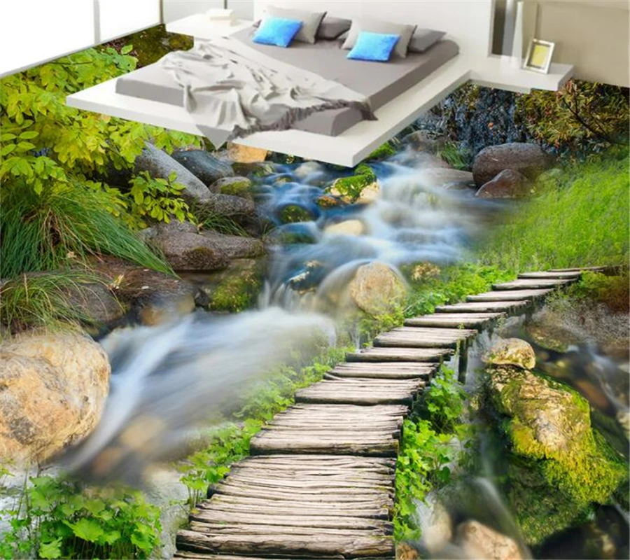 

Beibehang Custom 3D mural waterfall wooden bridge rock 3D bathroom 3d flooring papel de parede 3d papier peint 3d flooring