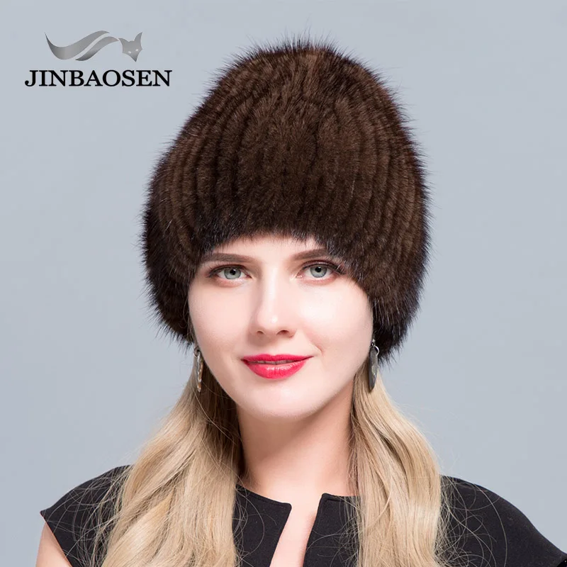 Middle Aged Women In The Winter Mink Fur Hat Women Knitted Sweater Hat Fashion European and American Style Ski Caps