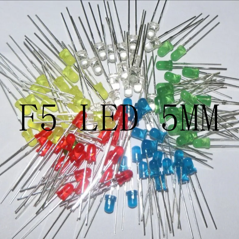 1000pcs/lot 5MM LED Red Green Yellow Blue White F5 Feet long 17MM