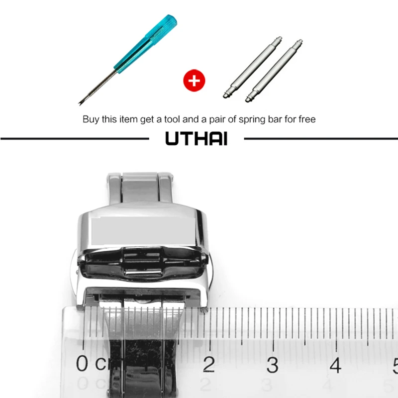 Edelstahl-Uhrenverschluss Doppel-Druck-Schmetterlingsverschluss 18mm 20mm 22mm 24mm 14/16mm Uhrenzubehör UTHAI – Detail 11