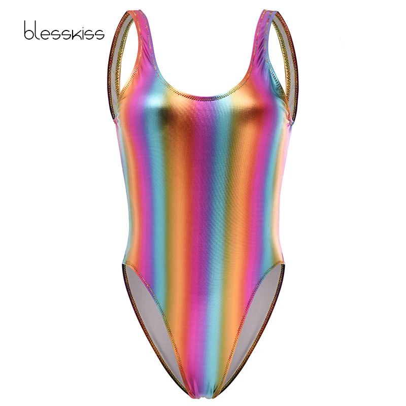 2023 Glitter Thong One Piece Swimsuit Women Bathing Suit Sexy Striped Brazilian Swimwear Swimming Suit For Ladies Bikini Gold