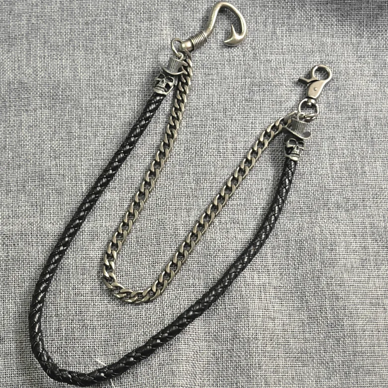 Long Metal Wallet Belt Chain Rock Punk Trousers Pant Jean Keychain Black Leather Ring Clip Keyring Men's Hip Hop Jewelry BL11