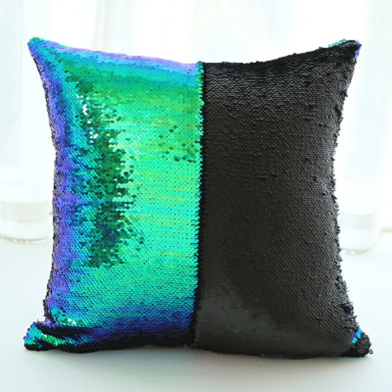 Meijuner DIY Mermaid Sequins Cushion Cover Magical Colorful Throw Pillow Case Two Color Changing Reversible Cushion Cover