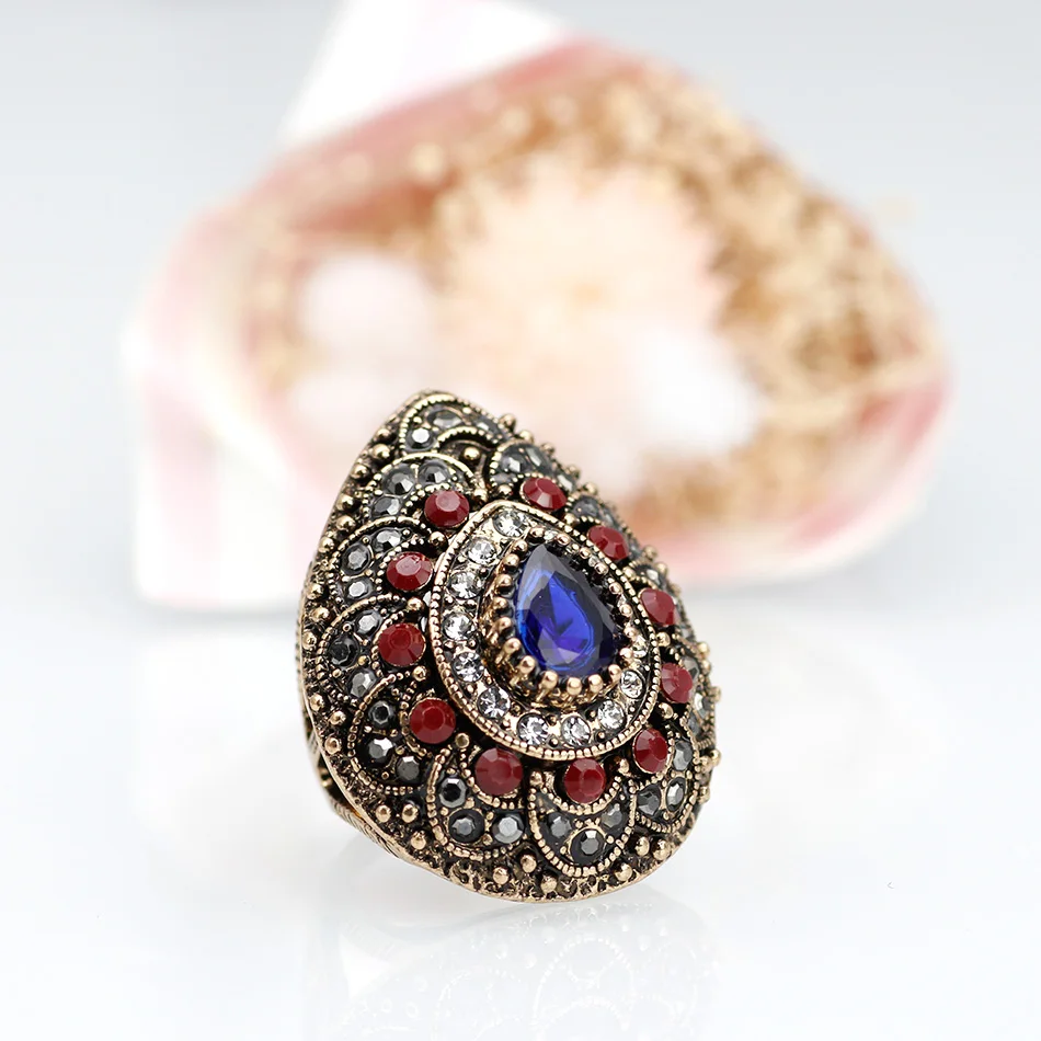 SUNSPICE MS Fashion Turkish Antique Ring For Women Bohemian Resin AAA Crystal Punk Charm Wedding Ring Vintage Jewelry Gifts 2019