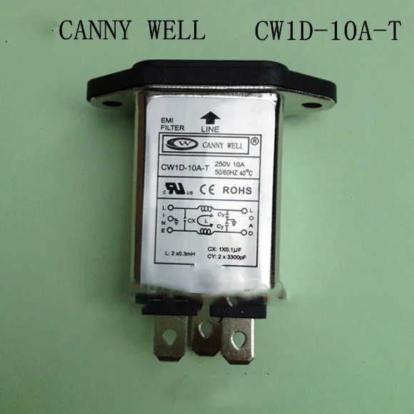 CW1D-10A-T IEC 320 C14 Male Socket Panel Mount Power Line EMI Filter  AC 220V 10A  Electrical Equipment