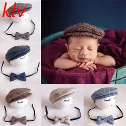 Chapeau en crochet fait à la main pour bébé, ensemble d'accessoires de photographie pour nouveau-né, bonnet et nœud, tenues de séance photo