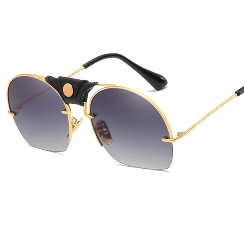 ALOZ MCC Semi-Rimless Round Sunglasses Women Brand Designer Oversized Fashion Sun Glasses for Female Oculos UV400 Q586
