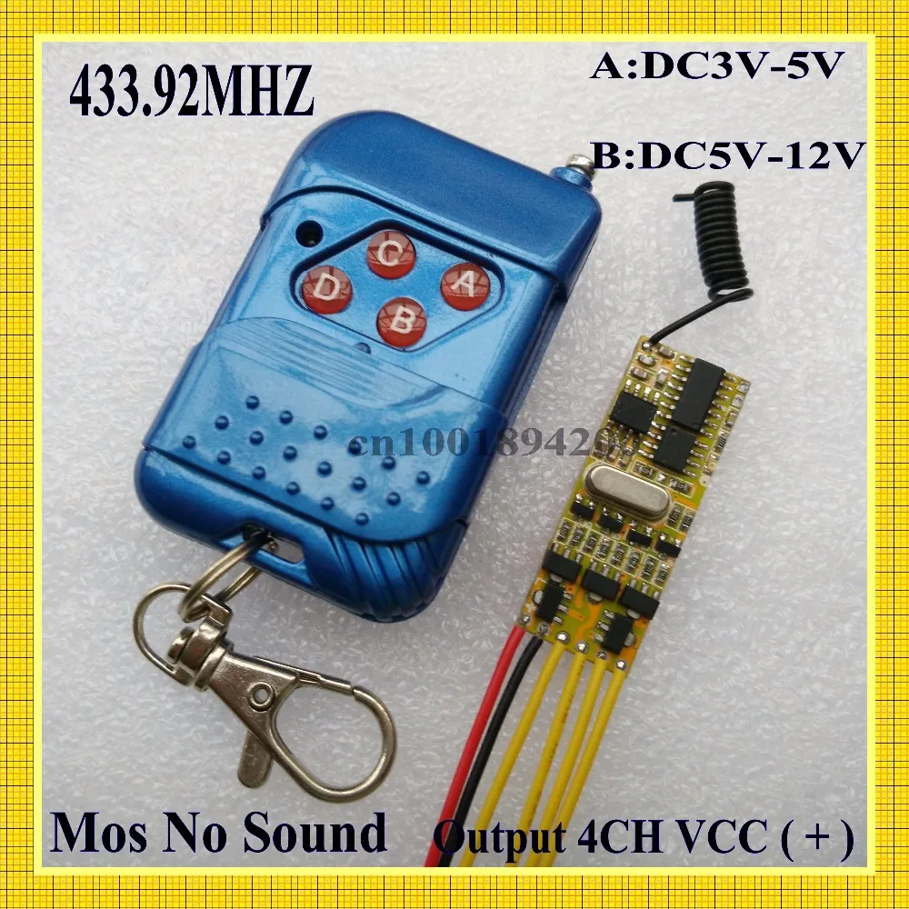 DC 3V 3.6V 3.7V 4.5V 5V 6V 7.4V 9V 12V Micro Remote switch 4CH Mos Small Wireless Switch Output 4CH VCC + High Level 433.92 RXTX