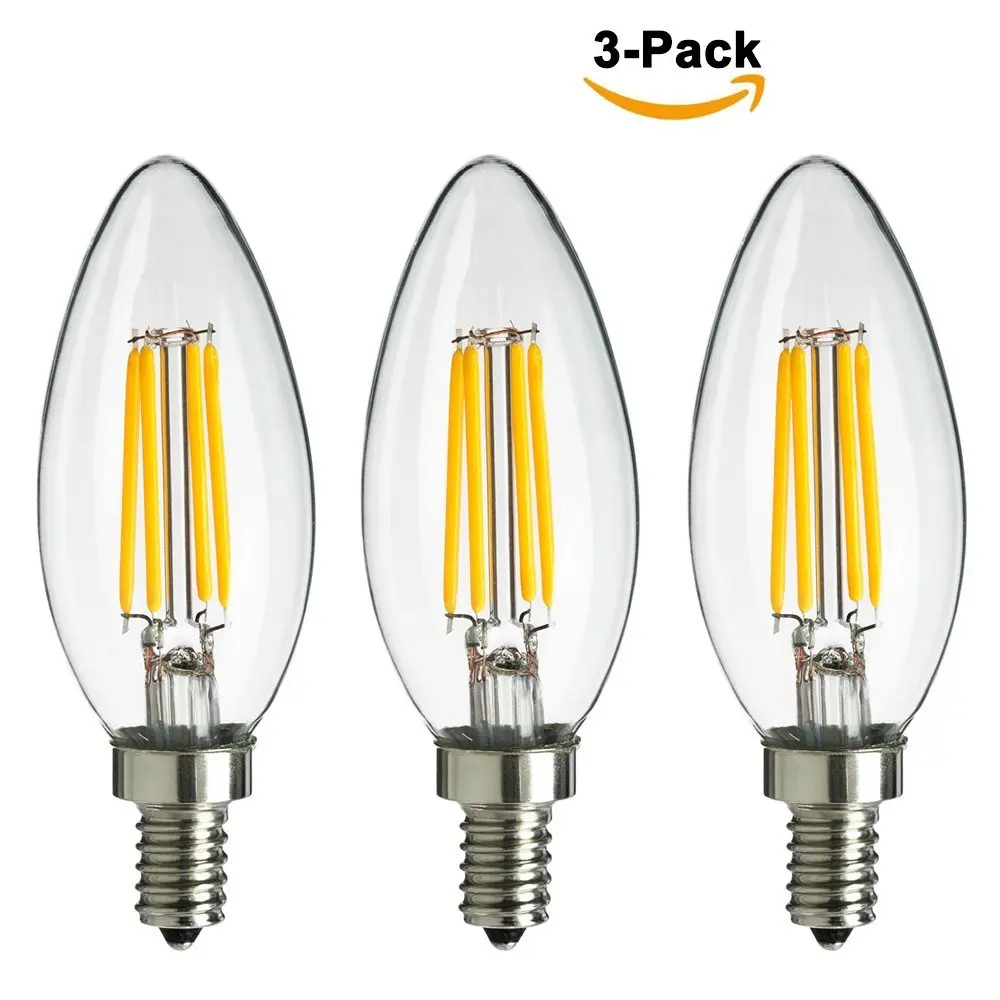 

4W C35 Vintage Led Filament,85-265V E14/E12 Edison Bulb,2700k Warm White 400lm,Equal to 40w Incandescent Bulb,3-pack,Free Ship