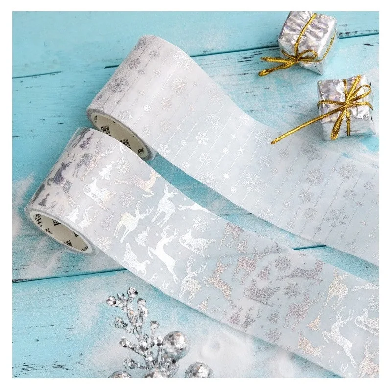 5cm Wide Creative Laser Silver Washi Tape Christmas Deer Snowflake Adhesive Tape DIY Scrapbooking Sticker Label