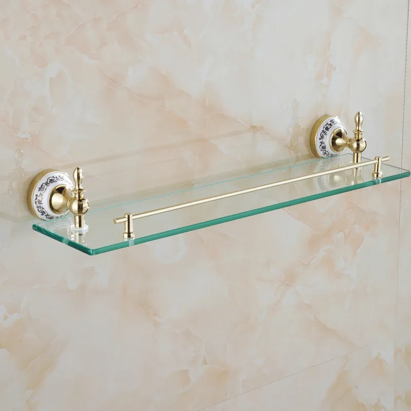 Imagem -04 - Prateleiras Materiais do Banho do Metal do Revestimento Dourado Único Vidro Moderado na Parede Suporte do Armazenamento do Banheiro St6713