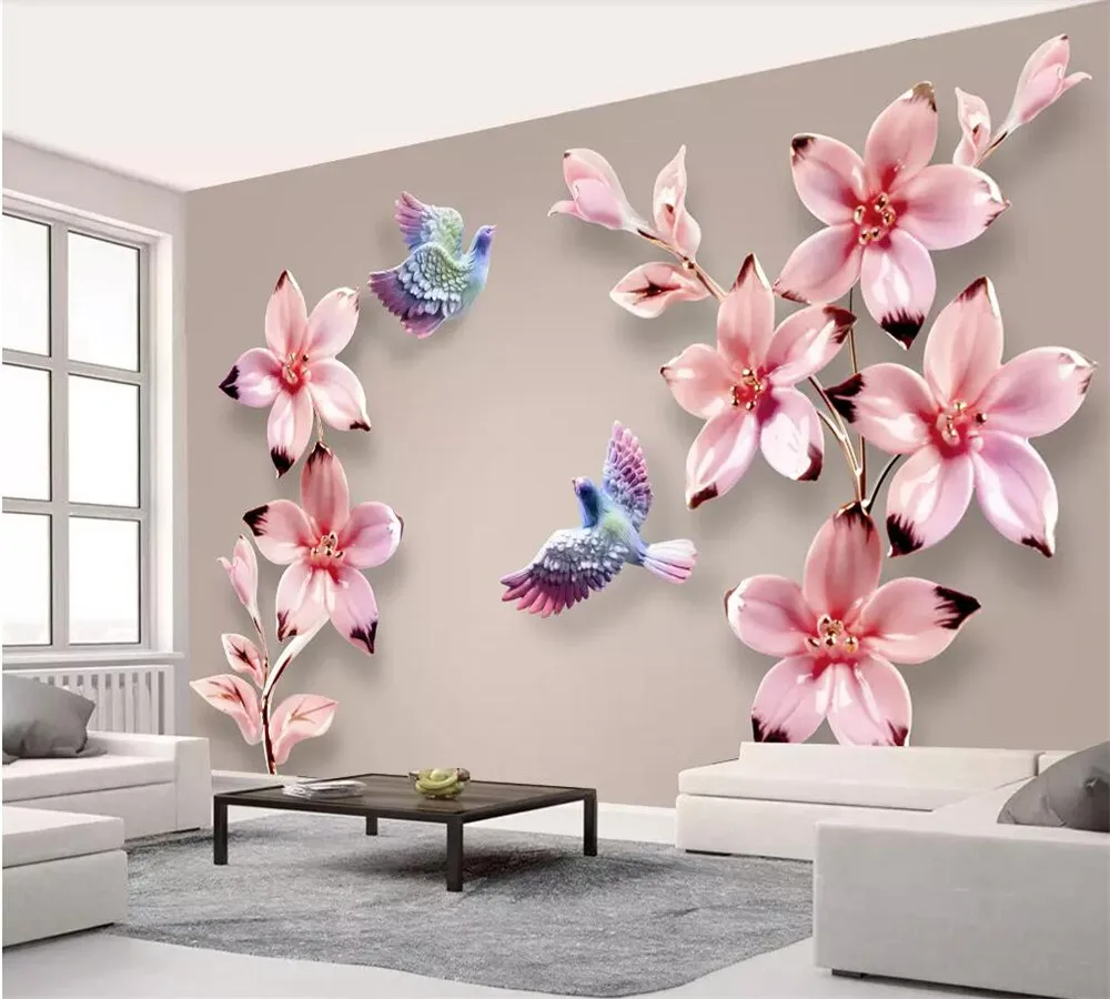 

Custom large murals 3d photo wallpaper new Chinese embossed flowers and birds 5d papel de parede 8d decorative painting 10 mural