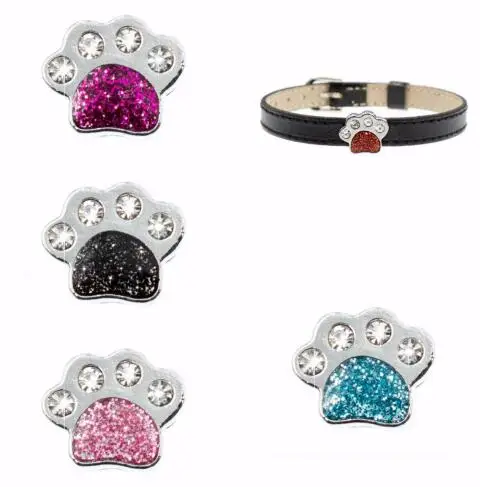 (20,50)PCS/lot 8MM Rhinestones Colors Paw Slide Charms Fit For 8mm DIY Leather Wristband Keychains Fashion Jewelrys