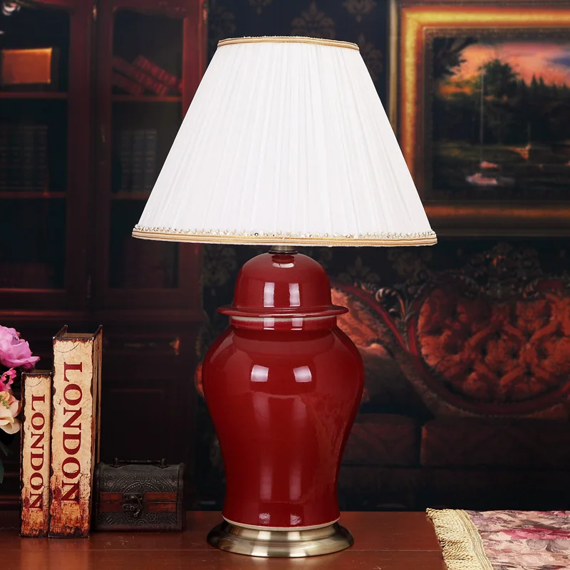 Red China Antique Living Room Vintage Table Lamp Porcelain Ceramic Table Lamp wedding decoration study table lamp