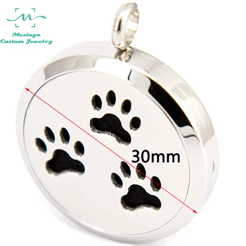 

10pcs mesinya dog pet paw (30mm) Aromatherapy / Essential Oils surgical S.Steel Perfume Diffuser Locket Necklace