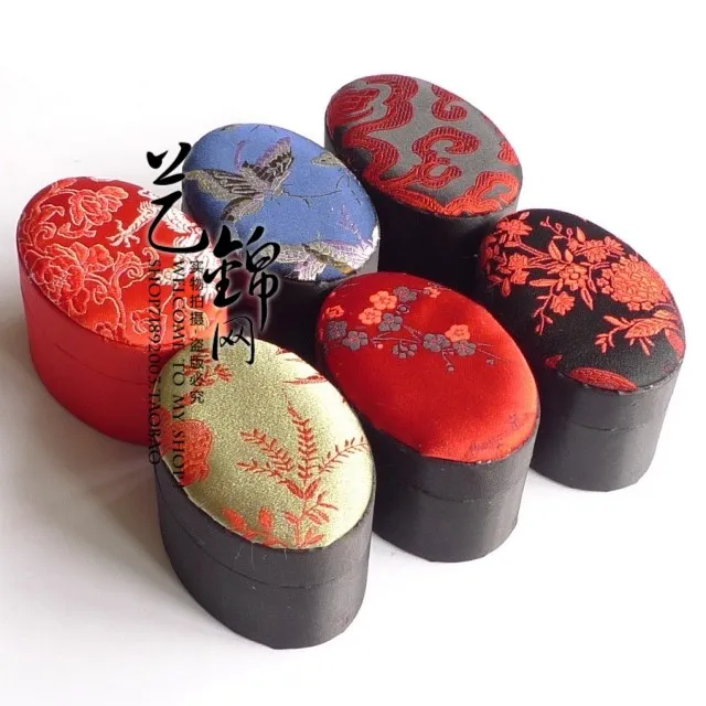 Cute Oval Small Boxes for Jewelry Storage Case Silk Brocade Cardboard Gift Packaging Box 10pcs/lot