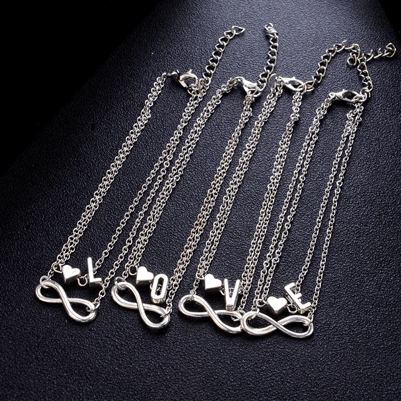 Fashion Multilayer Heart Infinity Letter Bracelets For Women Initial Bracelet Silver Color Friendship Bracelets Femme Jewelry