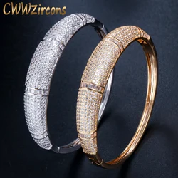 CWWZircons Hundreds Cubic Zirconia Setting Yellow Gold Color Armband Luxury Bridal Wedding Open Cuff Bangle for Women BG025