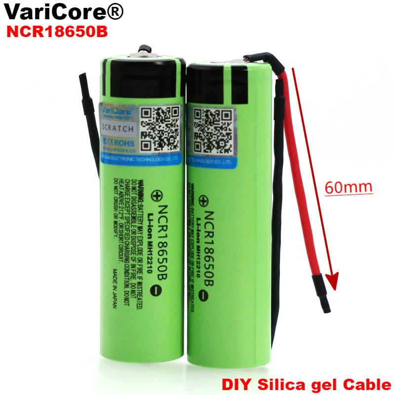2 pezzi VariCore nuovo originale NCR18650B 3.7 v 3400mAh 18650 batteria ricaricabile agli ioni di litio saldatura gel di silice cavo fai da te