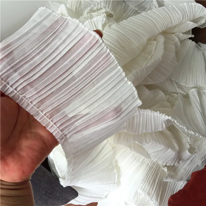 10CM Wide White Black Pleated Chiffon Lace Collar Elastic Ruffle Trim For Garment Dress Folded Sewing Guipure Fringe Accessory