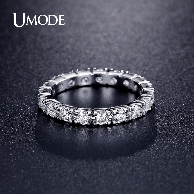 UMODE New Hot Gifts White Gold Color 0.1ct Round Simulated CZ Stone Circle Wedding Eternity Rings Bands Jewelry for Women UR0357