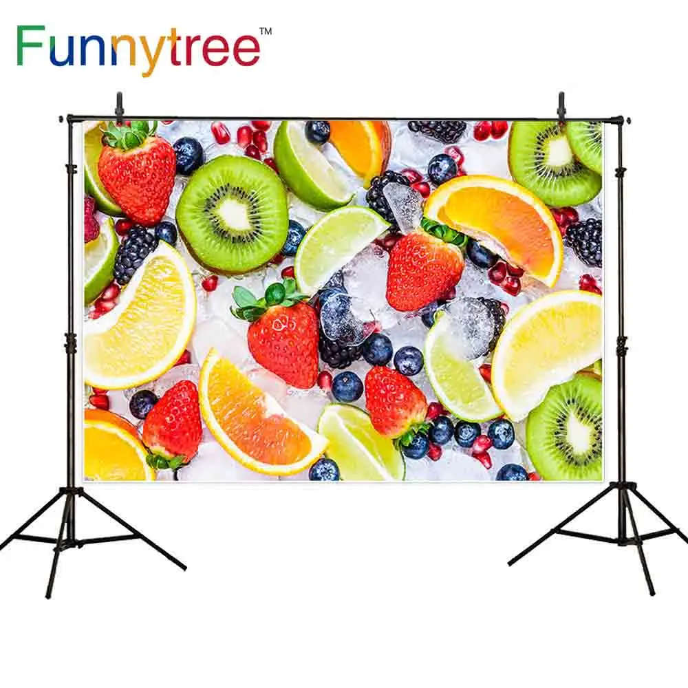 Funnytree backgrounds for photography studio fruit party ice summer colorful real blueberry orange strawberry kiwi new arrivals