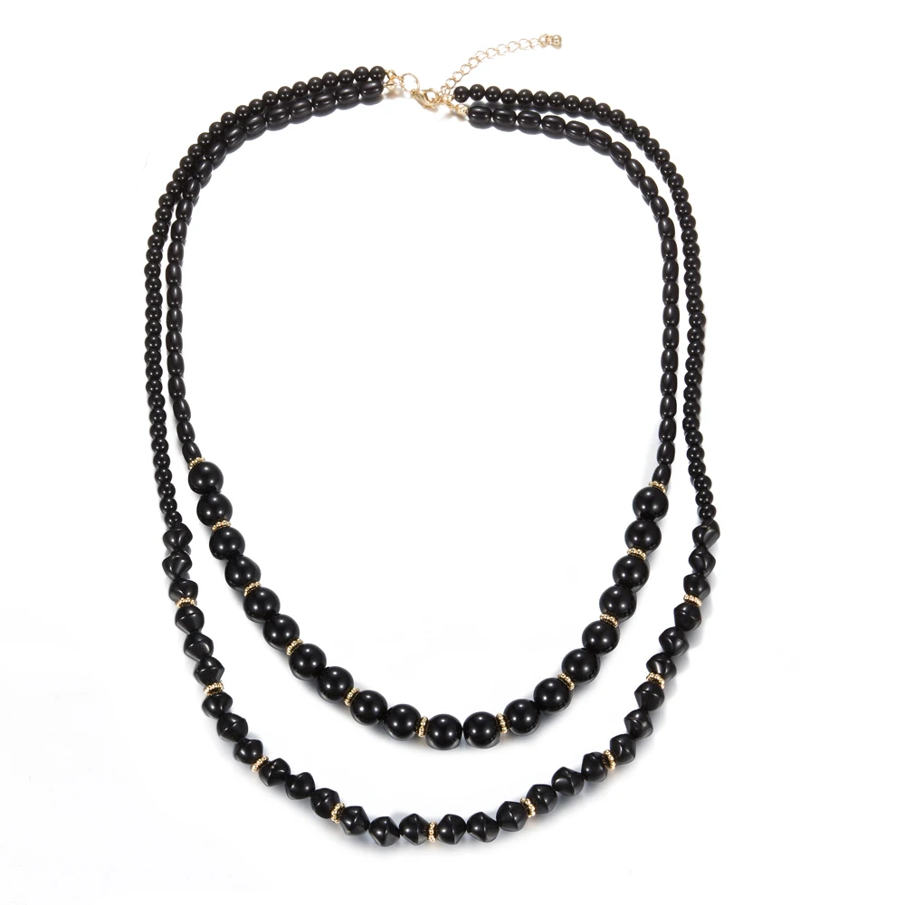 Fashion Jewelry Long Black Beads Pearl Necklace For Women Girl Double Layer Multilayer Chain Necklaces Best Gift