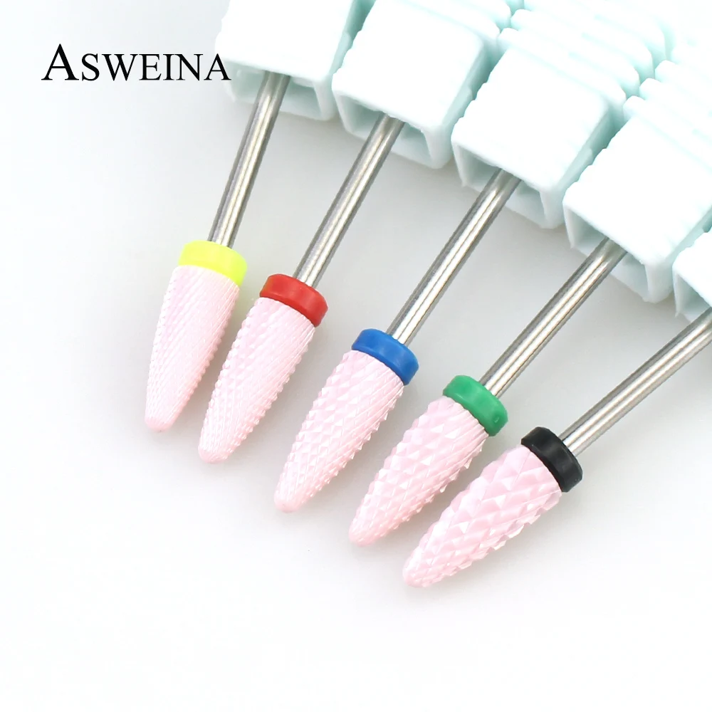 1pc Ceramic Nail Drill Pink Rotary Bits Bullet Shape Electric Manicure Machine Files Cuticle Clean Burr Gel Polish Remove Tools