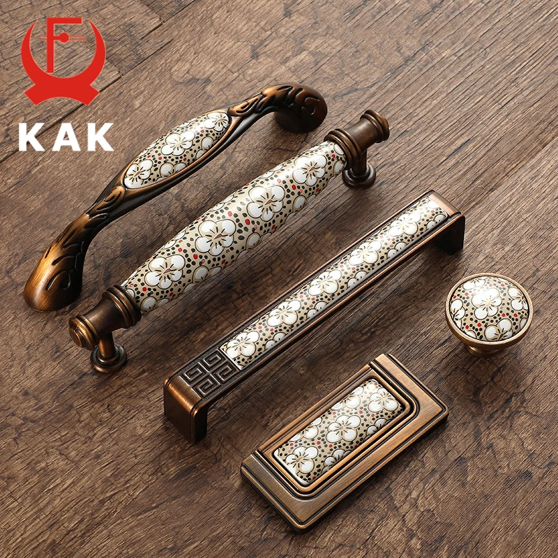 KAK Antique Bronze Ceramic Cabinet Handles Vintage Drawer Knobs Wardrobe Door Handles European Furniture Handle Hardware