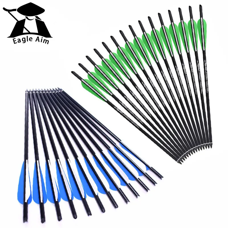 Hot 12pcs 16inch Hunting Hybrid Carbon Arrows 4’ Orange Rubber Feather ID 7.6mm spine 400 Crossbow Arrows Competition Shooting