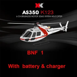 (WIth two batteries ) XK K123 BNF 1 (Without remote control)  6CH Brushless AS350 3D6G System RC Helicopter