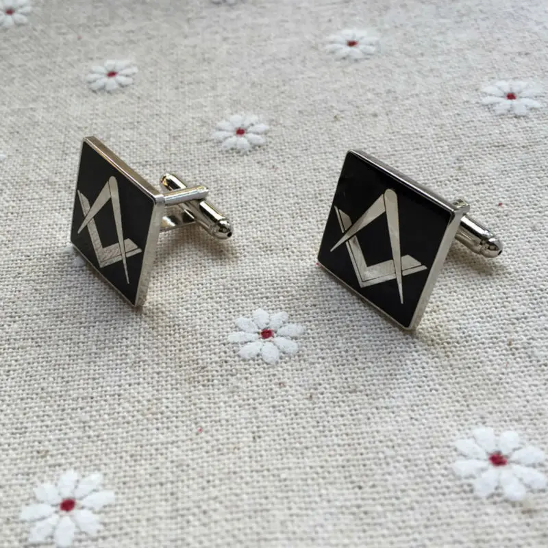 Masonic Square and Compass without G Black Lodge Cufflinks for the Freemason Masonry Sleeve Buttons Masons Cuff Link Metal Craft