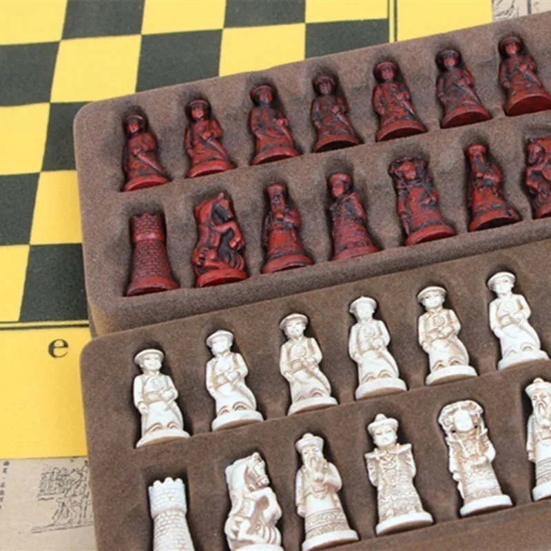 New Antique Chess Small Leather Chess Board Qing Bing Lifelike Chess Pieces Characters Parenting Gifts Entertainment